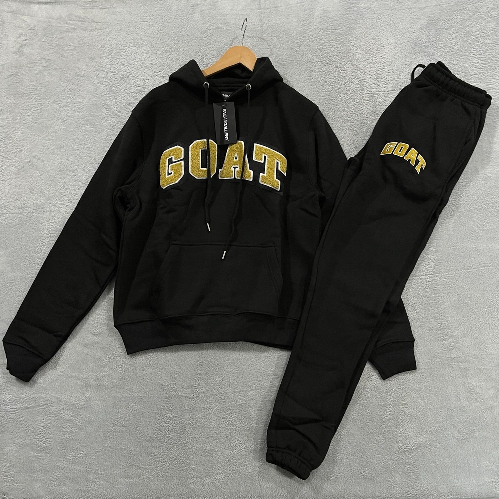 SNEAKGALLERY Hoodie Sweatpants Set Mens Small GOAT Chenille Patch Joggers Gym